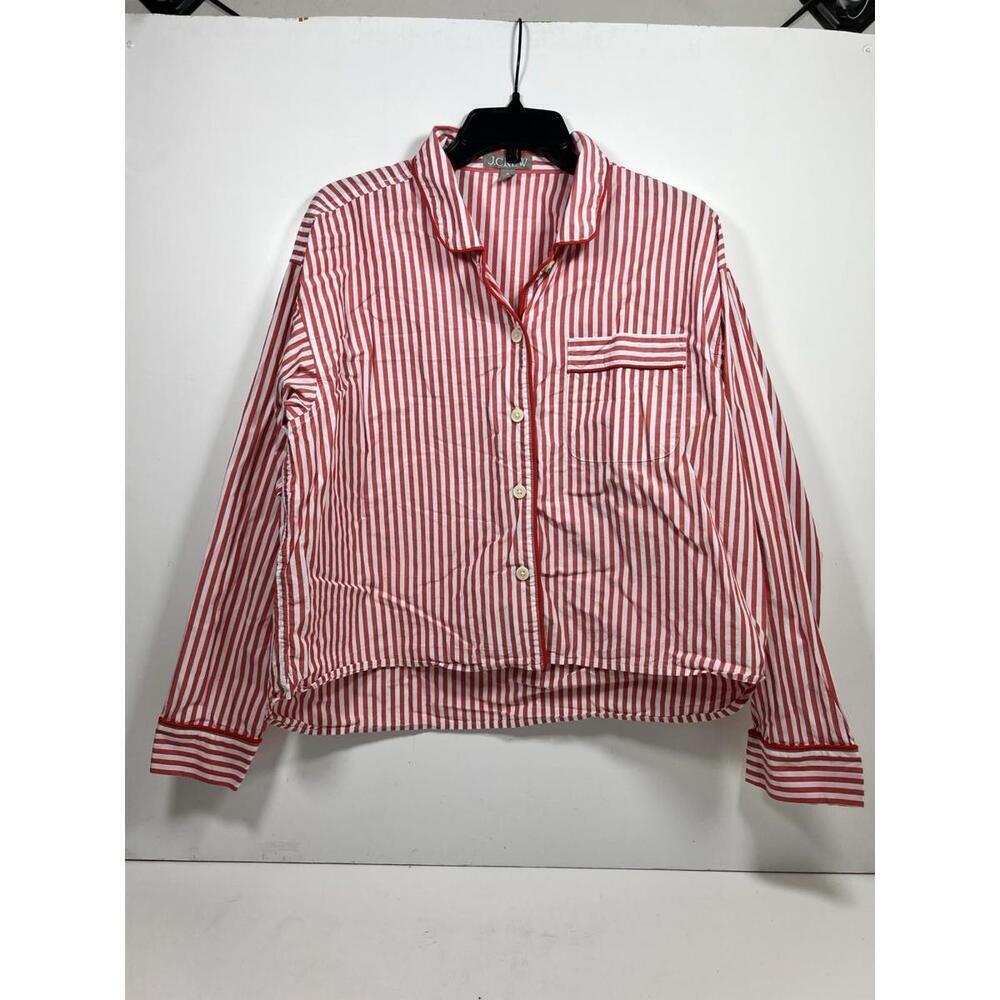 J Crew Women Long Sleeve Red Striped Cotton Pajama Shirt Sz M Cottagecore Cozy
